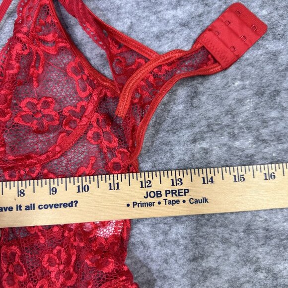 Womens Red Lace Lingerie Bodysuit XS Halter Neck Romantic Intimate Garter Straps - Picture 3 of 5